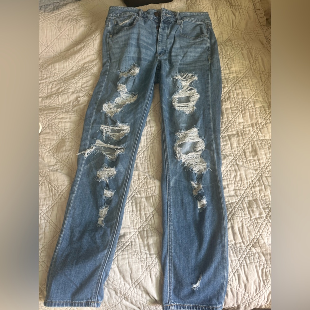 American Eagle Outfitters Distressed Light Blue Skinny Jeans